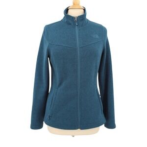 The North Face Knit Fleece Full Zip Jacket Womens Medium Teal Blue Logo NF0A2RFH